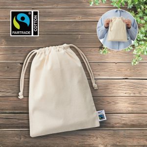 フェアトレードコットン巾着（M） ナチュラル　[フェアトレード認証商品]