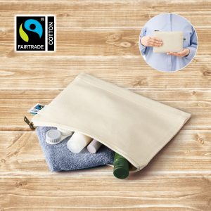 フェアトレードコットンキャンバスフラットポーチ（S）　ナチュラル　[フェアトレード認証商品]