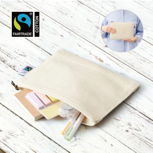 フェアトレードコットンキャンバスフラットポーチ（M）　ナチュラル　[フェアトレード認証商品]