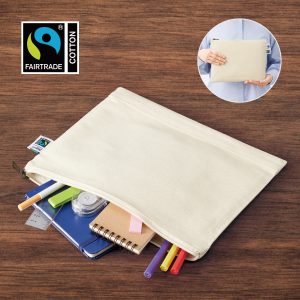 フェアトレードコットンキャンバスフラットポーチ（L）　ナチュラル　[フェアトレード認証商品]