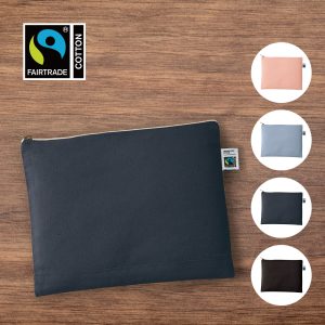 フェアトレードコットンキャンバスフラットポーチ（L）４カラー展開　[フェアトレード認証商品]