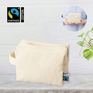 フェアトレードコットンキャンバスファスナーポーチ（M）　ナチュラル　[フェアトレード認証商品]